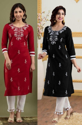 SISTO Women Chikan Embroidery Straight Kurta(Multicolor)