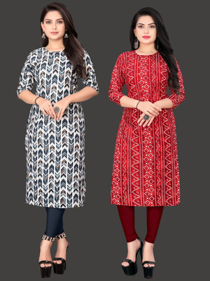 Tashvi Creation Women Printed Straight Kurta(Multicolor)