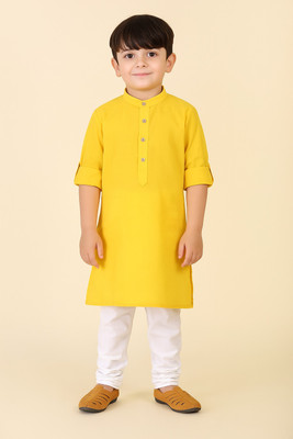 Kantha loom Boys Solid A-line Kurta(Yellow)