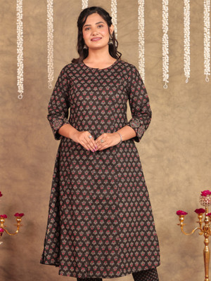 Aramya Women Floral Print A-line Kurta(Black)