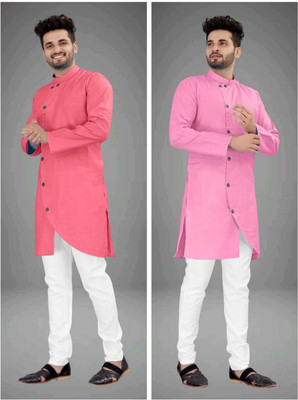 CRYSTALREVENUE Men Solid Trail Cut Kurta(Multicolor)