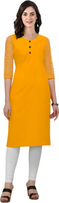 Coft Women Solid, Self Design A-line Kurta(Yellow)