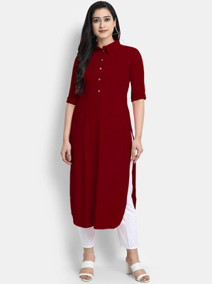 looknchoice Women Solid Straight Kurta(Maroon)