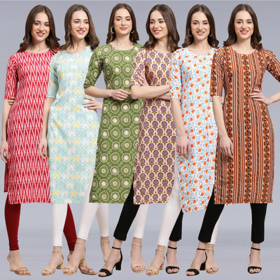 1 Stop Fashion Women Printed Straight Kurta(Multicolor)