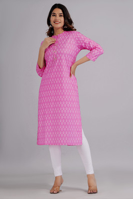 agm creation Women Printed Straight Kurta(Pink)
