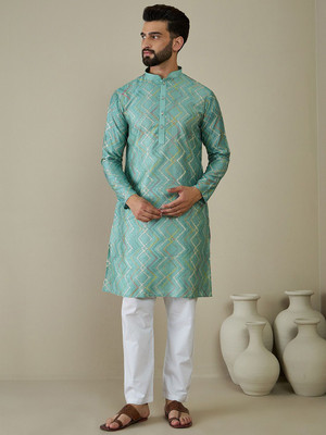 ANOUK Men Self Design Straight Kurta(Light Green)