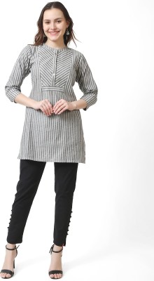 hriday fashion Women Printed A-line Kurta(Grey, White)