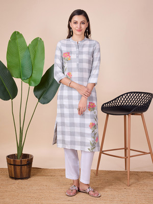 BESHASTUDIO Women Printed A-line Kurta(Grey)