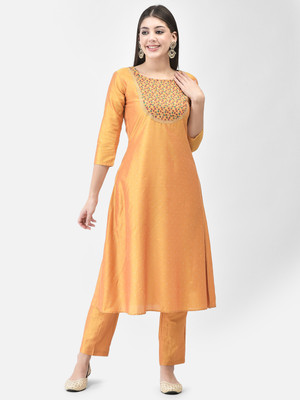 Span Women Self Design A-line Kurta(Yellow)