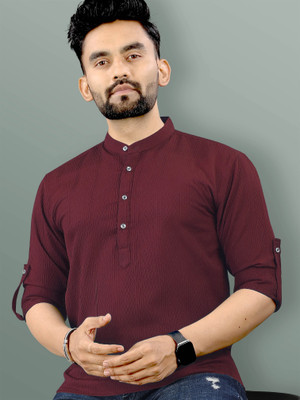 VeBNoR Men Self Design Straight Kurta(Maroon)