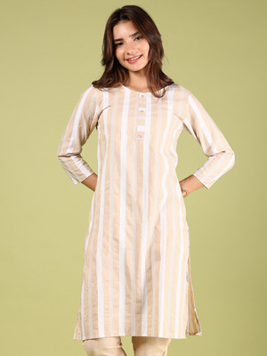 V-MART Women Striped A-line Kurta(Beige)