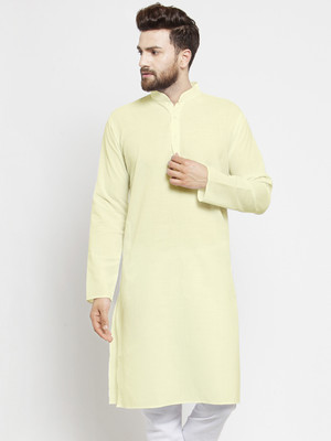 Rati International Men Solid Straight Kurta(Beige)