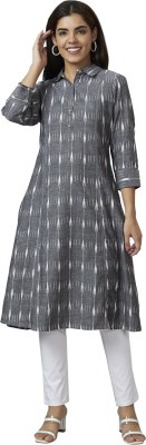 Globus Women Woven Design A-line Kurta(Grey, White)