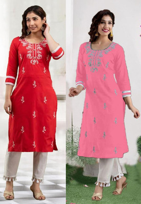 SISTO Women Chikan Embroidery A-line Kurta(Multicolor)