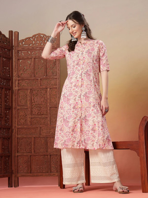 Stylum Women Floral Print A-line Kurta(Pink)