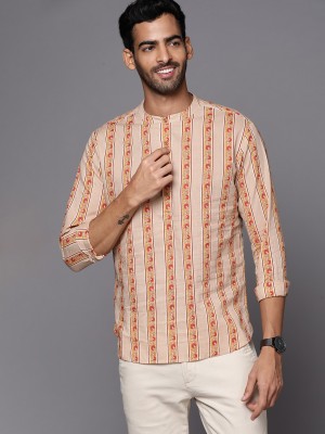 Indo Era Men Printed Straight Kurta(Beige)