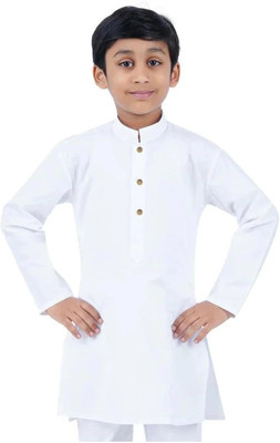 trender Baby Boys Solid, Self Design Straight Kurta(White)