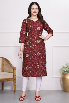Devakii Women Printed A-line Kurta(Maroon)