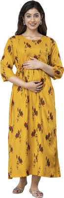 Aivira Women Printed Anarkali Kurta(Yellow)