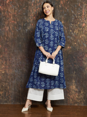 Melange by Lifestyle Women Floral Print Straight Kurta(Dark Blue)