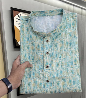 MOXTE Men Printed Straight Kurta(Blue)