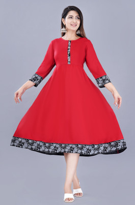 GULJAR FASHION Women Printed Anarkali Kurta(Maroon)