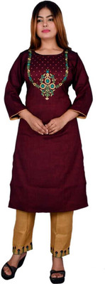 A R Fashion Women Embroidered A-line Kurta(Maroon)
