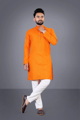 TARA GLOBAL Men Solid Straight Kurta(Orange)