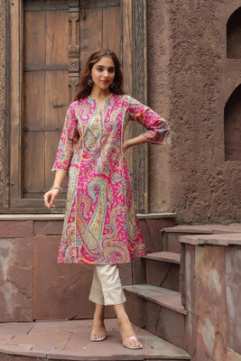 Gaonwali Clothings Women Printed Pakistani Kurta(Pink)