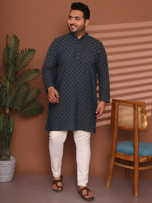 ED PLUS Men Printed Straight Kurta(Blue)
