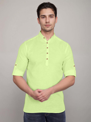 Navkanj Men Solid A-line Kurta(Green)