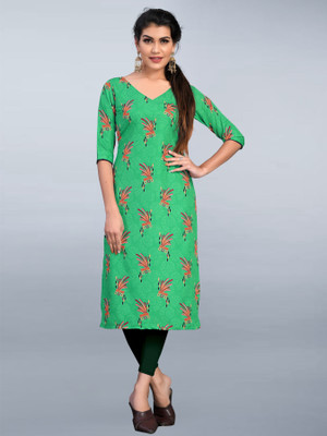maruti fab Women Printed Straight Kurta(Dark Green)
