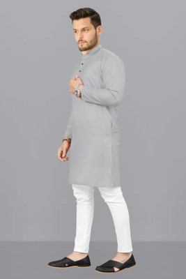 kanha creation Men Solid Straight Kurta(Grey)