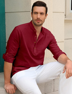 Fifth U Men Self Design Straight Kurta(Maroon)