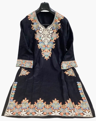 Warm Worth Women Embroidered A-line Kurta(Black)