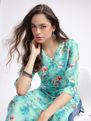 Anouk Rustic Women Floral Print Straight Kurta(Multicolor)