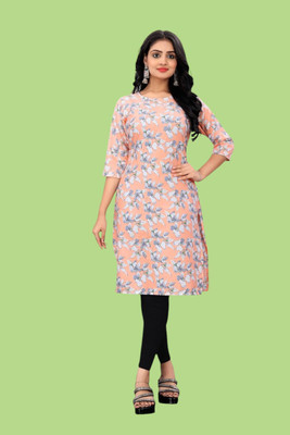 Tulsii Fab Women Animal Print Straight Kurta(Orange)