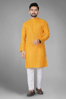 DHASU TRENDZ Men Printed Straight Kurta(Yellow)