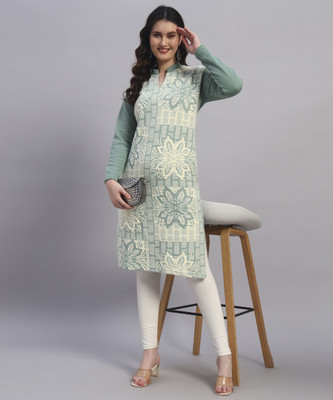 MOD YOUNG Women Printed Straight Kurta(Light Green)
