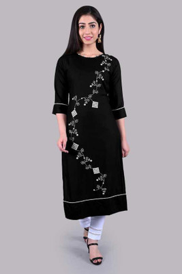 ShopGlobal Women Embroidered Anarkali Kurta(Black)