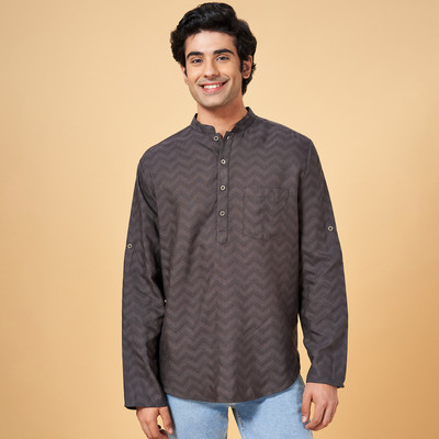 Indus Route by Pantaloons Men Printed A-line Kurta(Grey)