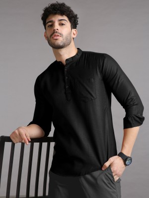 MENTIFIC Men Solid Straight Kurta(Black)