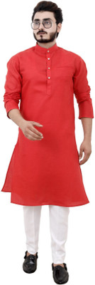 shreeji creation Men Solid Straight Kurta(Red)