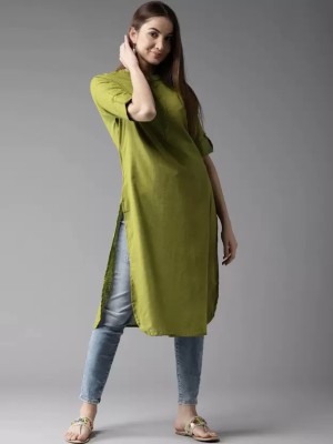 AREEH Women Solid Straight Kurta(Dark Green)