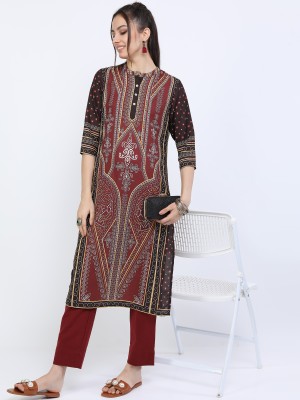 Vishudh Women Printed Straight Kurta(Maroon)