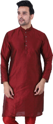 HouseOfCommon Men Solid Straight Kurta(Maroon)