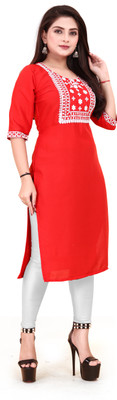 Jayshree Fab Women Embroidered A-line Kurta(Red)