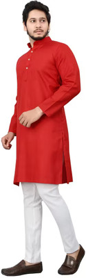 VyomCreation Men Solid Straight Kurta(Red)