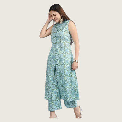 HouseOfCommon Women Self Design Straight Kurta(Dark Green)