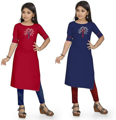 vishvoham Girls Printed Straight Kurta(Multicolor)